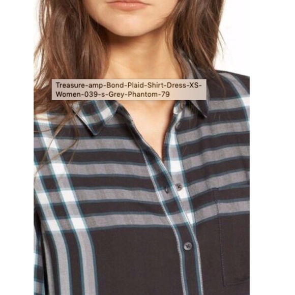 Treasure & Bond Plaid Shirt Dress XS Women's Grey - Picture 4 of 8